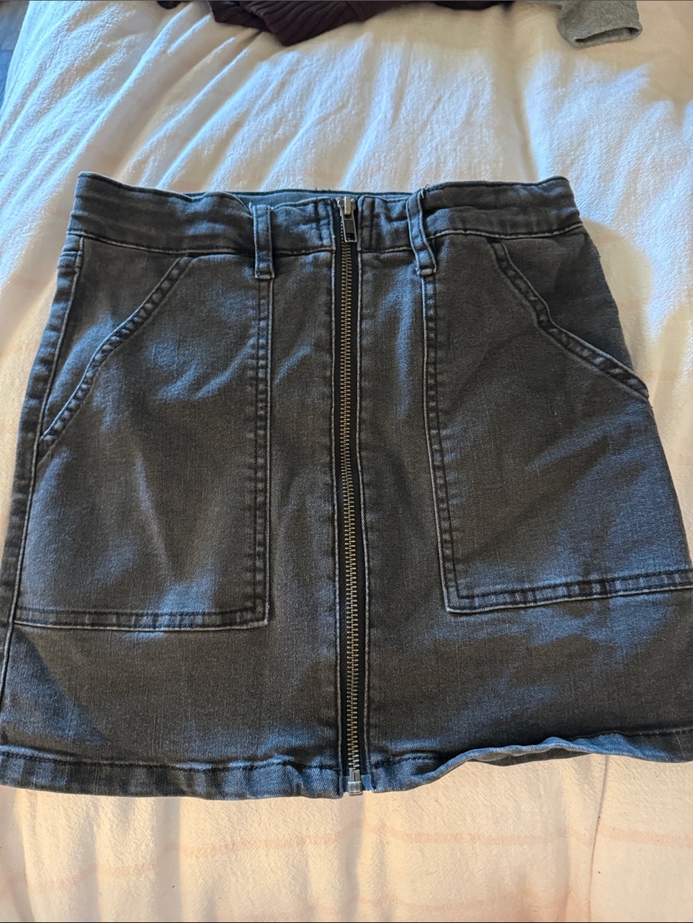 art class Charcoal Front-Zip Denim Mini Skirt with Patch Pockets